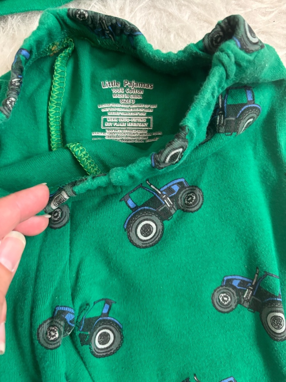 100% Cotton Green Farm Tractor AOP Kids Pajama Set - Picture 3 of 4